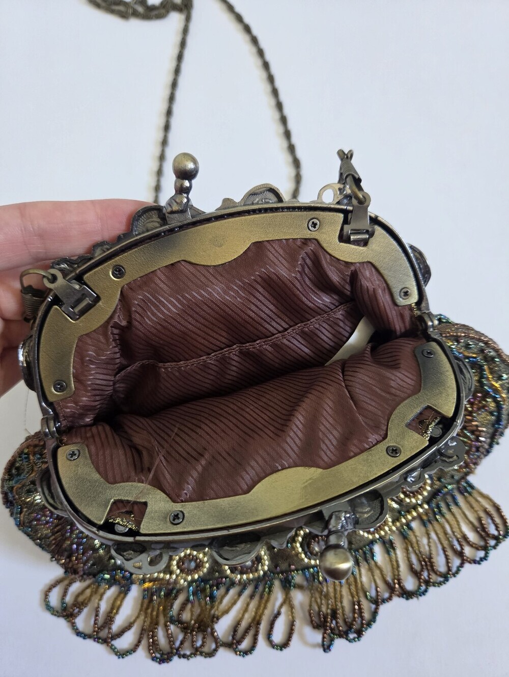 Vintage inspired victorian era evening purse beading metal chain Like New! - Picture 4 of 8